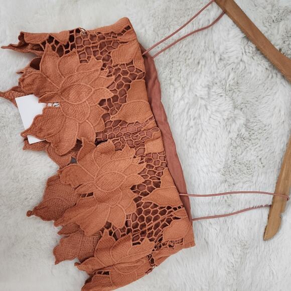 NEW Rumer The Label Tropez Rust Lace Crop Top Camisole Asymmetric Lace Trim - Picture 9 of 13